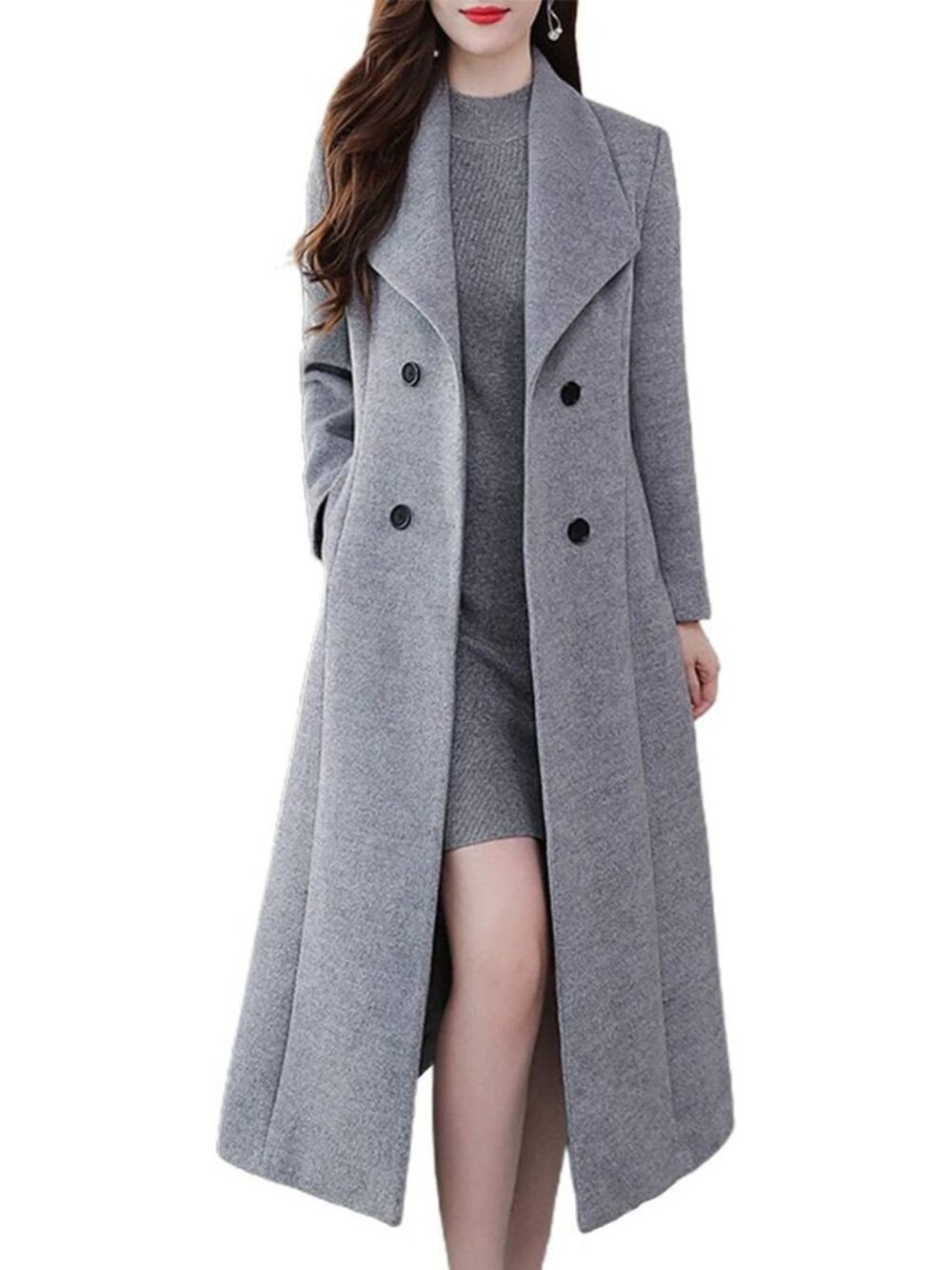Chic Women's Double Breasted Wool Blend Pea Coat with Shawl Lapel - Winter